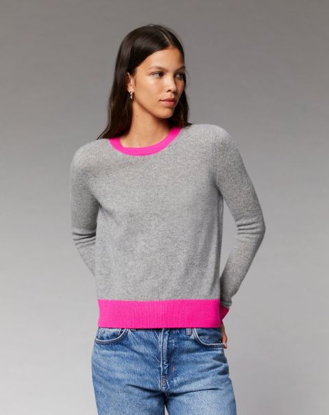 Light Two-Tone Crewneck Sweater ( H23 / Women / Dark Heather Grey) From Future Women Dark Heather Gray Cashmere Sweaters