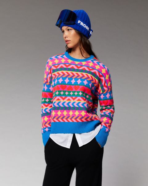 Women Cashmere Sweaters Norwegian Allover Crewneck Sweater (H23 / Women / Disco Blue) From Future Disco Blue
