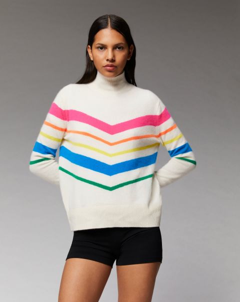 Light Multicolor Banded Mock Neck Sweater ( H23 / Woman / Ecru) Cashmere Sweaters Women Ecru From Future
