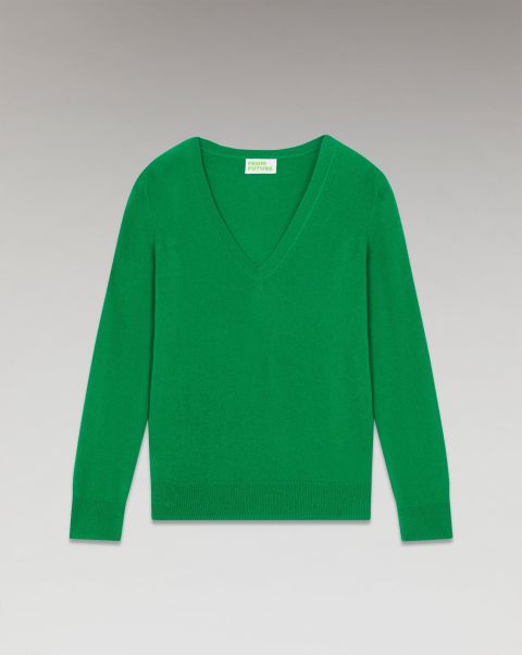 Winter Green Basic V-Neck Sweater ( H23 / Woman / Winter Green) Cashmere Sweaters Women From Future
