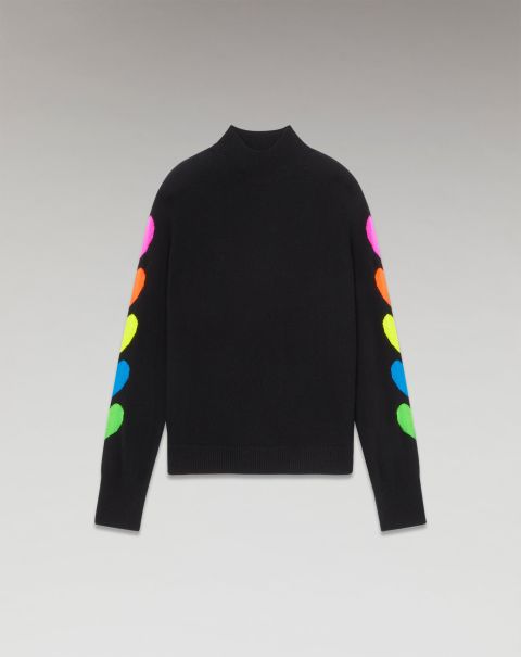 From Future Cashmere Sweaters Black Women Light Heart Sleeve Mock Neck Sweater ( H23 / Woman / Black)