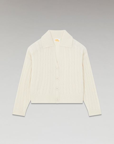 Women Ecru From Future Ribbed Cardigan Sweater ( H23 / Women / Ecru) Cashmere Sweaters