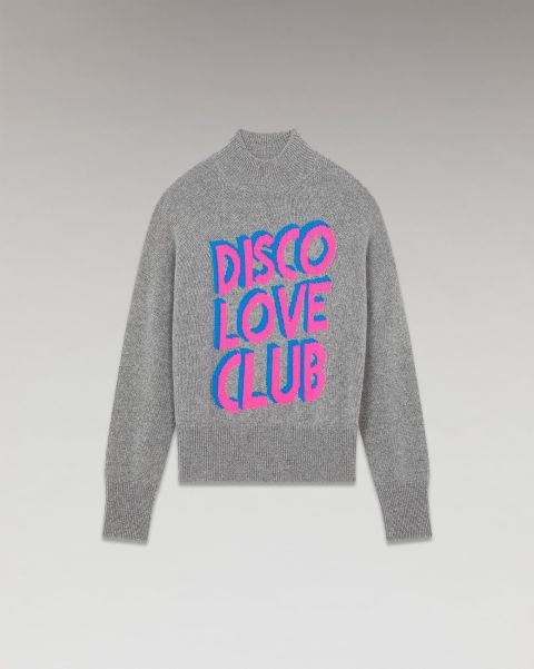 Cashmere Sweaters Disco Love Club Mock Neck Sweater ( H23 / Women / Dark Heather Gray) Women Dark Heather Gray From Future