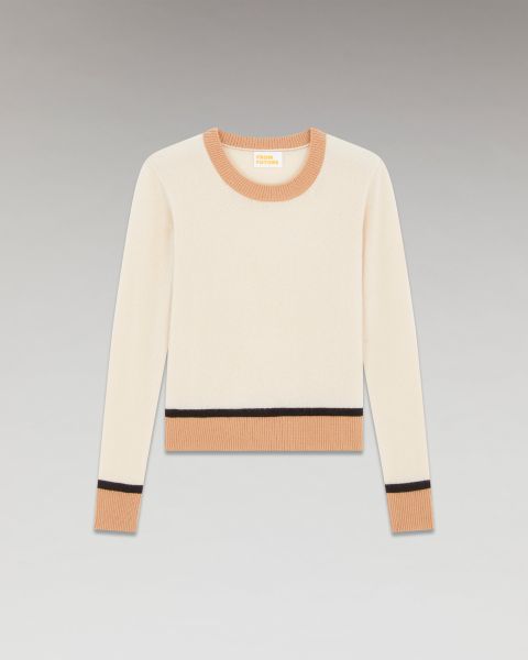From Future Cashmere Sweaters Desert Sand Women Lightweight Contrast Two-Tone Crewneck Sweater (H23 / Women / Sand)