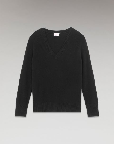 Women Black From Future Lightweight Oversized V-Neck Sweater (H23 / Women / Black) Cashmere Sweaters
