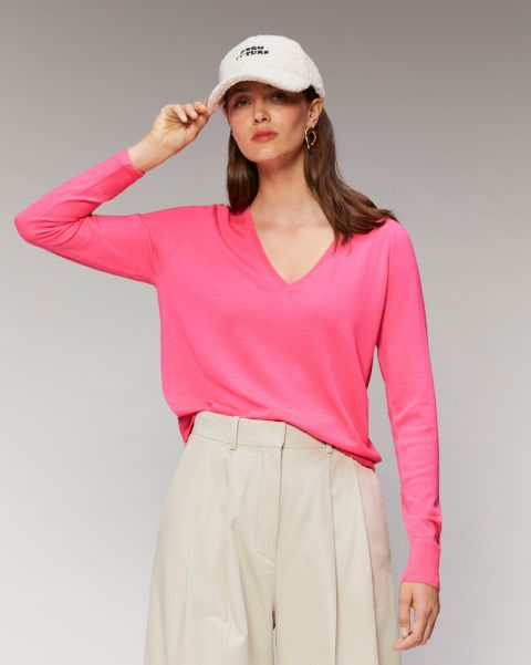 Oversized V-Neck Sweater ( H23 / Woman / Holiday Pink) Holiday Pink Women Merino Wool Sweaters From Future