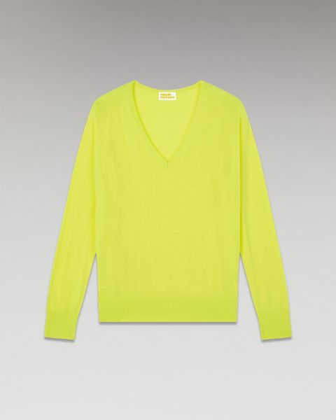Oversized V-Neck Sweater ( H23 / Women / Fluo Yellow) Neon Yellow Merino Wool Sweaters Women From Future