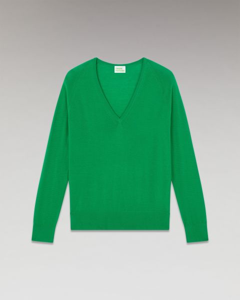 Summer Green Merino Wool Sweaters From Future Oversized V-Neck Sweater ( H23 / Woman / Summer Green) Women