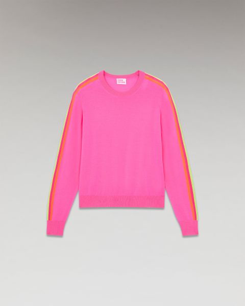 Sparkle Pink Crewneck Sweater Multicolor Sleeve Bands ( H23 / Women / Sparkle Pink) Women Merino Wool Sweaters From Future