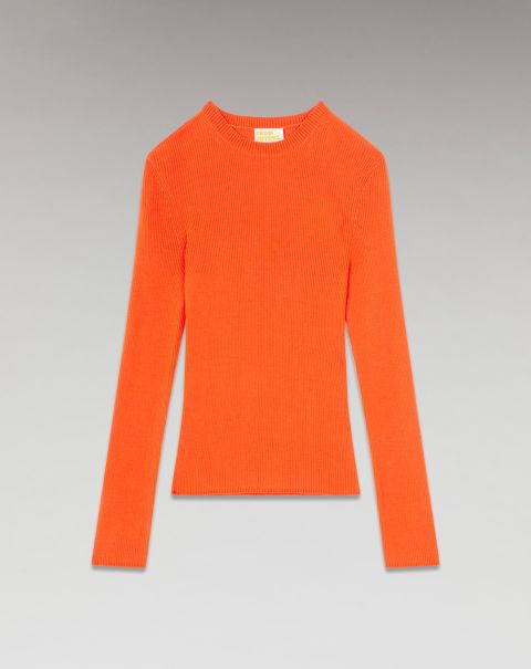 From Future Disco Orange Merino Wool Sweaters Women Ribbed Crewneck Sweater ( H23 / Woman / Disco Orange)