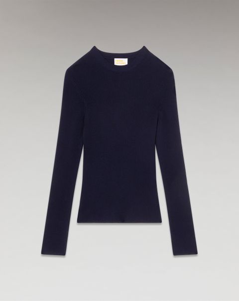 From Future Crewneck Ribbed Sweater ( H23 / Woman / Navy) Merino Wool Sweaters Women Navy