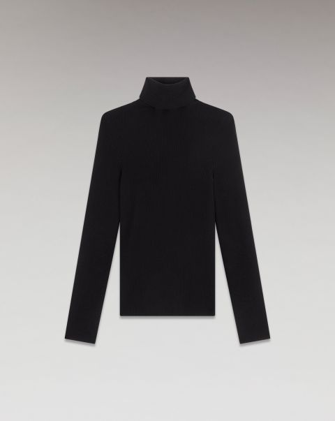 Black Merino Wool Sweaters Basic Turtleneck Sweater ( H23 / Woman / Black) From Future Women