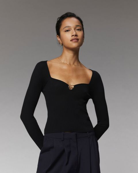 Black Women Shirts, T-Shirts & Tops Heart Neckline Long Sleeve Top ( H23 / Women / Black) From Future