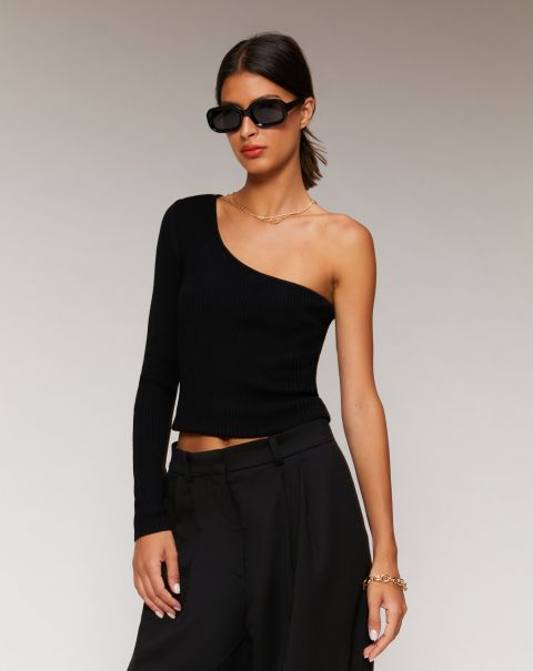 From Future Asymmetrical Ribbed Top ( H23 / Woman / Black) Shirts, T-Shirts & Tops Black Women