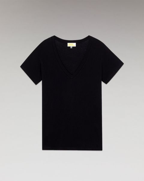Basic Short Sleeve V-Neck T-Shirt ( H23 / Woman / Black) Black Shirts, T-Shirts & Tops From Future Women