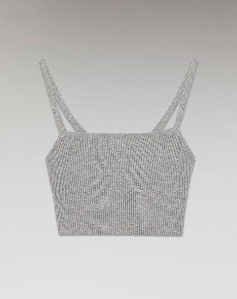 From Future Women Heart Neckline Ribbed Strappy Top ( H23 / Woman / Dark Heather Grey) Gris Chiné Foncé Shirts, T-Shirts & Tops