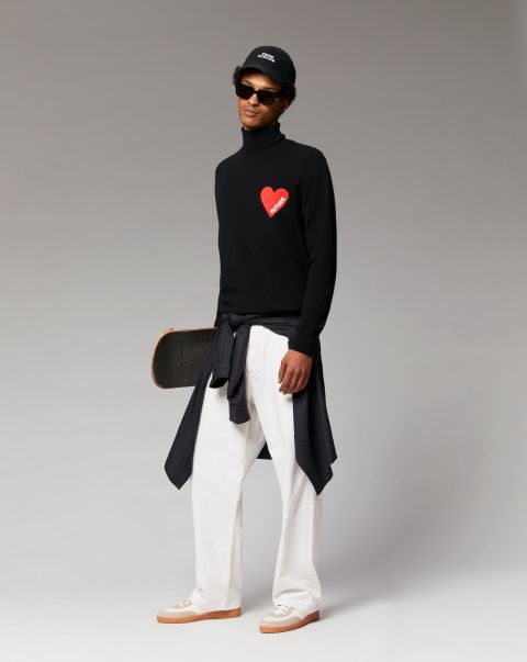 From Future Men Black Heart Turtleneck Sweater (H23 / Men / Black) Cashmere Sweaters