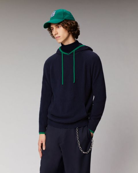From Future Navy Lightweight Contrast Trim Hoodie Sweater ( H23 / Man / Navy) Cashmere Sweaters Men