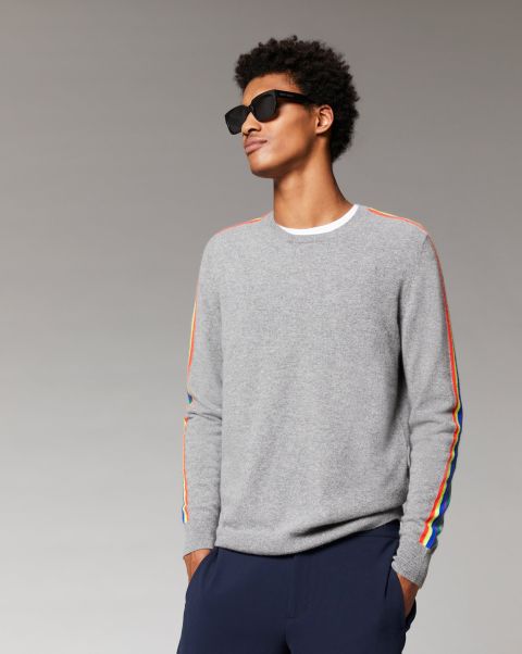 From Future Dark Heather Gray Men Multicolored Crewneck Sweater With Striped Sleeves ( H23 / Man / Dark Heather Gray) Cashmere Sweaters