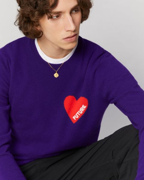 From Future Winter Purple Men Heart Crewneck Sweater ( H23 / Man / Winter Purple) Cashmere Sweaters