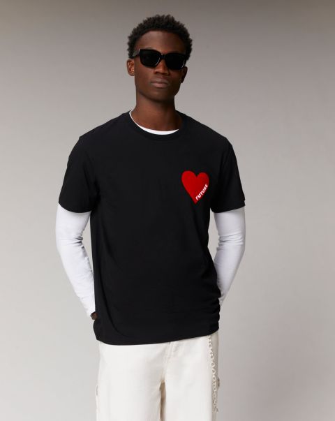 Shirts & T-Shirts T-Shirt Crewneck Short Sleeves Heart ( H23 / Man / Black) From Future Men Black