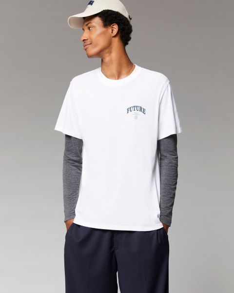 White Men College Short Sleeve Crewneck T-Shirt ( H23 / Man / White) Shirts & T-Shirts From Future