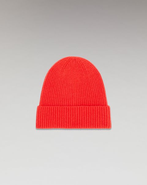 From Future Bright Red Cuffed Beanie With Small Ribs (H23 / Accessories / Bright Red) Cashmere Beannies Accessories