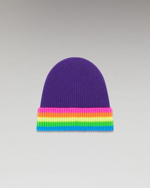 From Future Cuffed Beanie With Multicolored Bands ( H23 / Accessories / Winter Purple) Winter Purple Cashmere Beannies Accessories