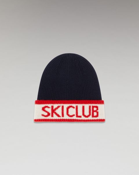 Navy Ski Club Cuffed Bonnet (H23 / Accessories / Navy) From Future Cashmere Beannies Accessories