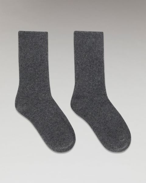 Charcoal Gray Accessories From Future Mid-High Ribbed Socks (H23 / Accessories / Anthracite) Cashmere Socks