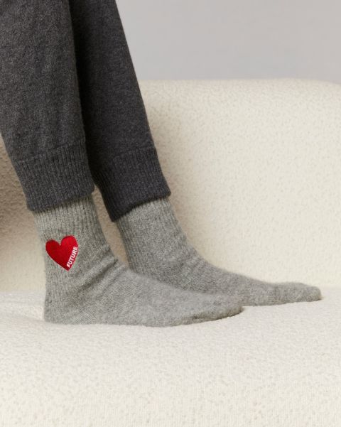 From Future Accessories Dark Heather Gray Cashmere Socks Heart Mid-High Socks (H23 / Accessories / Dark Heather Gray)