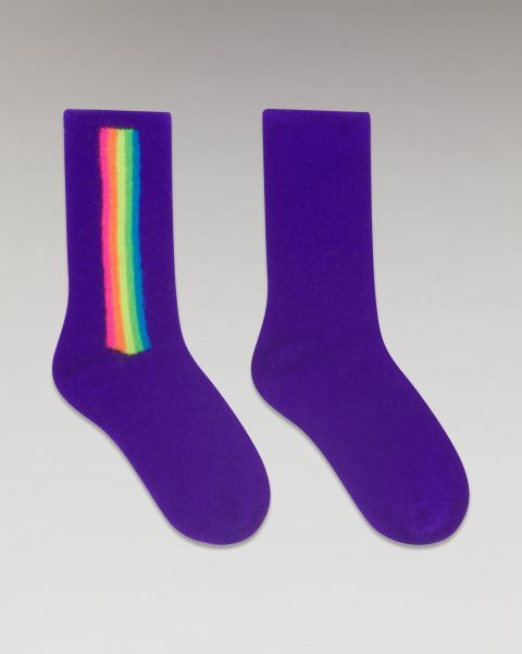 Mid-High Socks Multicolored Stripes ( H23 / Accessories / Winter Purple) From Future Accessories Cashmere Socks Winter Purple