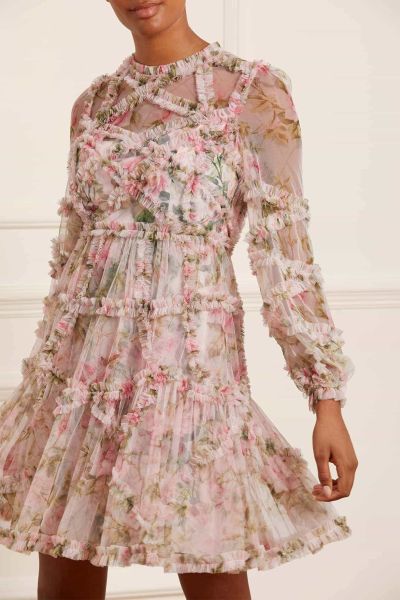 Superior English Rose Diamond Ruffle Mini Dress Pink Dresses Women Needle & Thread