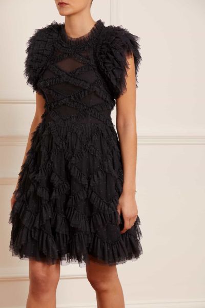 Genevieve Ruffle Mini Dress Needle & Thread Dresses Black Women Quick