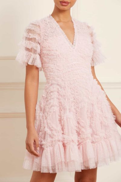 Pink Women Needle & Thread Dresses Pioneer Verity Ruffle V-Neck Micro Mini Dress