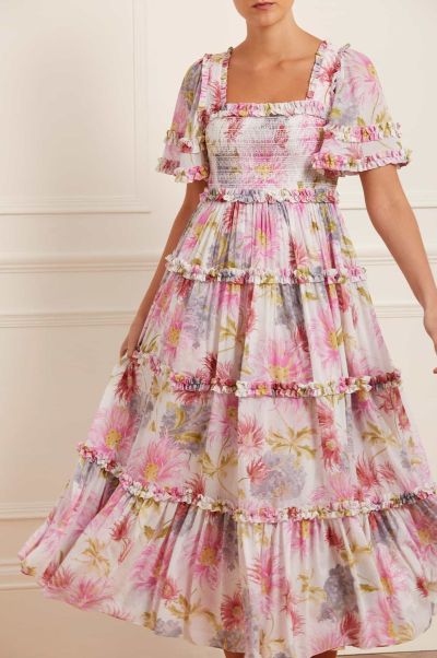 Hummingbird Chiffon Smocked Ankle Gown Women Needle & Thread Store Multi Dresses
