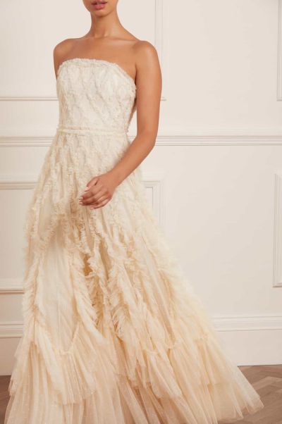 Dresses Needle & Thread Women Champagne Spacious Rosella Ruffle Strapless Gown