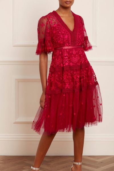 Women Red Dresses Lottie Lace Midi Dress Needle & Thread Closeout
