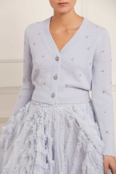 Embellished Crop Cardigan Blue Luxurious Knitwear Needle & Thread Women