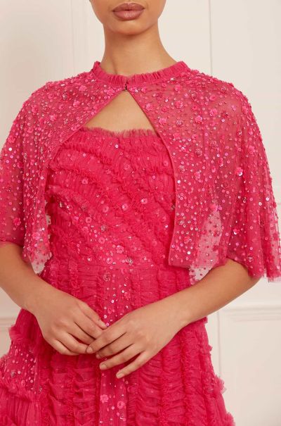 Women Violet Shimmer Open Cape Pink Needle & Thread Capes Stylish