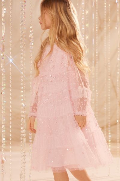 Violet Shimmer Long Sleeve Kids Dress Exclusives Pink Needle & Thread Women Heavy-Duty