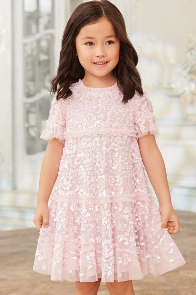 Needle & Thread Pink Responsibly Sourced Kids Annie Sequin Short Sleeve Kids Dress Kids Relaxing