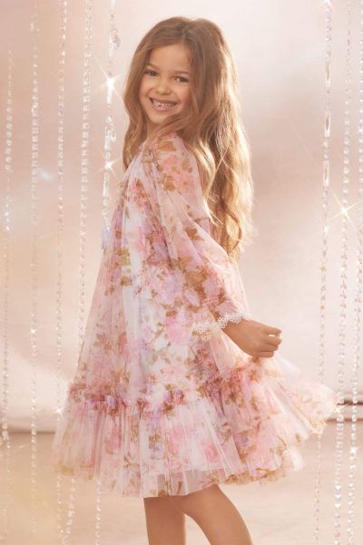 Needle & Thread Kids Charming Pink Printed Dresses Darling Meadow Ruby Bloom Kids Dress